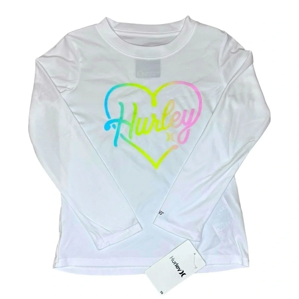 NEW Hurley Girls Long Sleeve Dri-Fit UPF 50+ Shirt White Swim Top 5/6